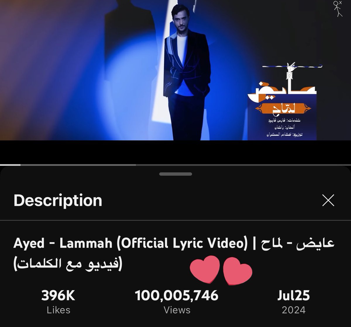 لمّاح مو مجرد أغنية عابرة، هذي من الأعمال اللي تعيش وتترك أثر وتنسمع بعد سنين بنفس الدهشة
عمل فني نادر متكامل من كلمات ،لحن ، توزيع ، صوت عايض وإحساسه .
فخورين بعايض وفخورين بكل من شارك في خلق هالتحفة
أغنية لك وللزمن💙💙💙!