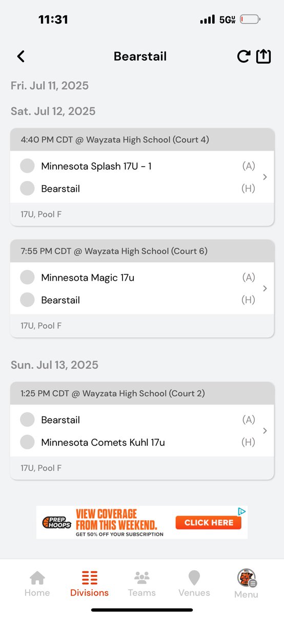 17U Boys play at 4:40 today at Wayzata Gonna be a good one. Let’s get it boys!