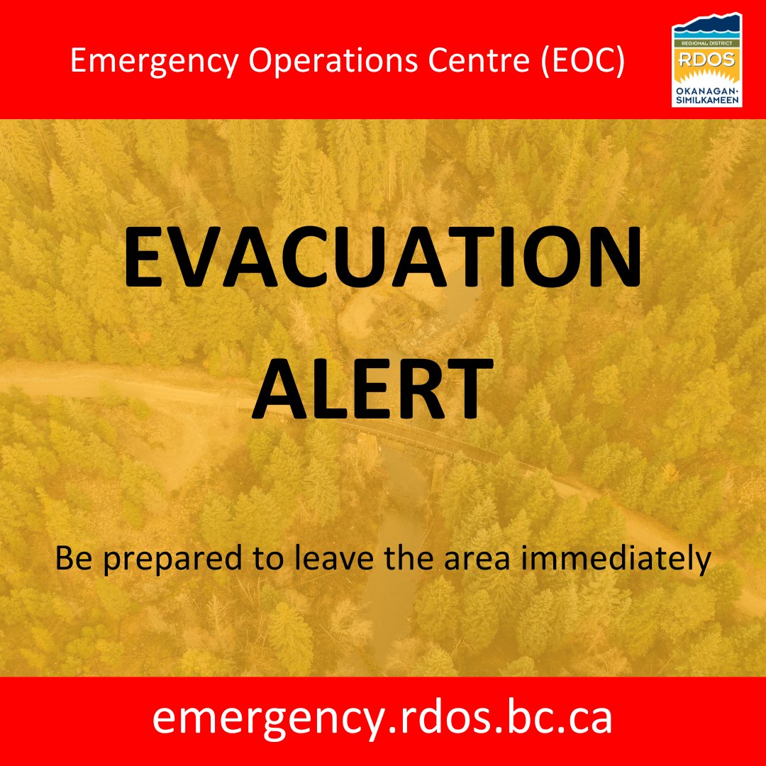 EmergMgtRDOS's tweet image. EOC Evacuation Alert Update: Young Creek Wildfire (K50911) – Saturday, July 12, 2025, 12:00 pm 

There is no change in the wildfire situation, and the Evacuation Alert remains in effect for the impacted area. 

More info: rdos.bc.ca/assets/COMMS-2…