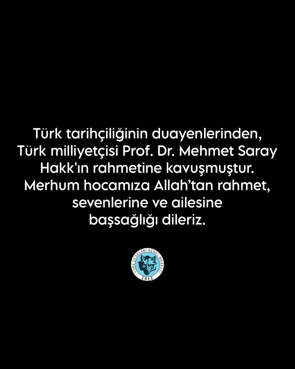 Türk tarihçiliğinin duayenlerinden, Türk milliyetçisi Prof. Dr. Mehmet Saray Hakk'ın rahmetine kavuşmuştur. Merhum hocamıza Allah’tan rahmet, sevenlerine ve ailesine başsağlığı dileriz.