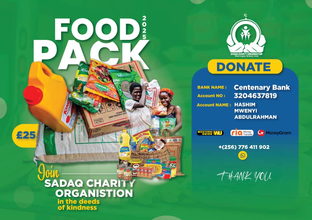 Assalam Alaikum Walahumatullah wabarakatuh brothers and sisters. Your small donation today can change and save someone's life. Donate to an to food pack program with SADAQ CHARITY ORGANIZATION and stop starvation today in the community. Whatsapp +256776411902