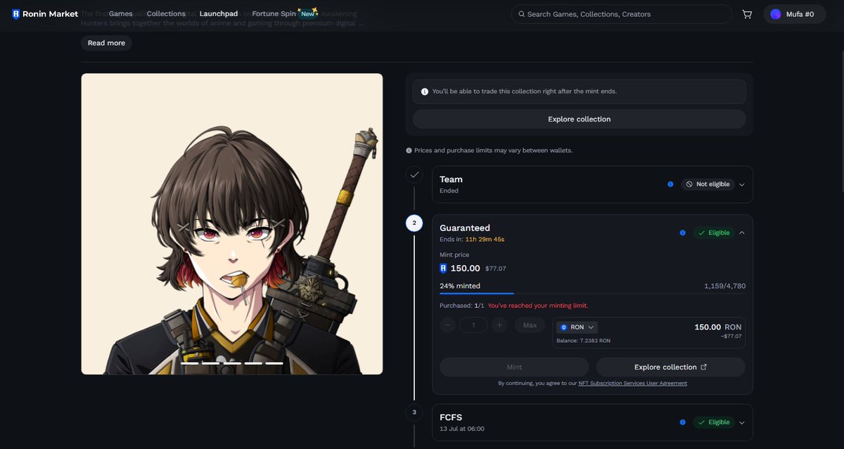 I've finally minted my AH PFP!

Thanks <a href="/AwakenHunterNFT/">Awakening Hunters</a> for WL😍

Gaming + anime + <a href="/Ronin_Network/">Ronin</a>, I'm glad to have mine!