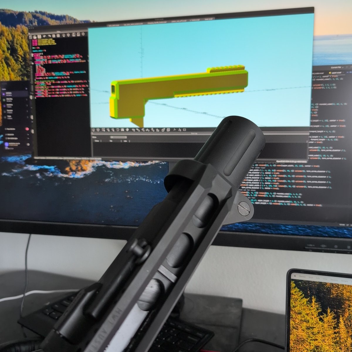 john_galt_42069's tweet image. Working on a 3d printable stock for the ML37. Eventually I'd like to put in a ballistic calculator that changes the angle of the optic.