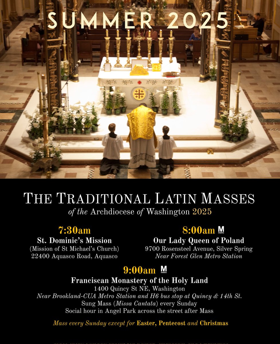 juventutemDC's tweet image. Tomorrow (Sunday, July 13) is the 5th Sunday after Pentecost. And the Traditional Latin Mass continues in 3 locations in the Archdiocese of Washington. Come pray with us at one!
For Diocese of Arlington TLM's, see @tlmarlington 's website listings:
latinmassarlington.org/find-tlm/paris…