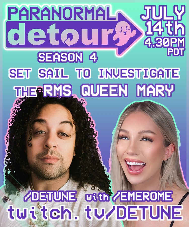 PARANORMAL DETOUR HITS THE SEAS LIVE THIS MONDAY WITH THE INVESTIGATION OF THE QUEEN MARY!!!

Early start time because I wanna try something different and have chat be a part of the pre investigation meal and planning - and roll up to the boat LIVE

MONDAY. 430pm PST