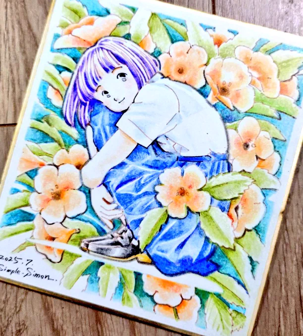 おはようございます朝の再掲のお時間です。 「ノウゼンカズラ」 漢字で書くと「凌霄花」!これちゃんと変換で出てきます。 このミニ色紙は、7月20日、同人誌即売会 #気分は上々108 で販売する予定です。あと2枚ぐらい描けるかなあ 本日も良い1日を!
