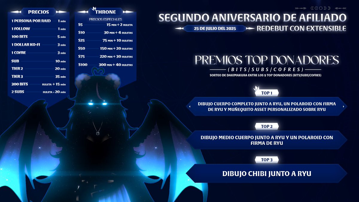 RyuoseiVT's tweet image. Tiempos, premios, metas y un poquito de modelo~

Estas seran las cositas que se podran ver en el segundo aniversario de afiliado, extensible y redebut!

Espero les interese y les guste tanto como a mi ~

Tan cerca! estoy nerviosa! 💙💜✨
