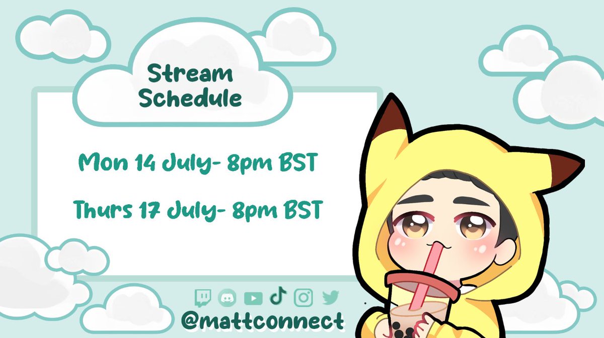 📢NEXT WEEK'S STREAM SCHEDULE:            

Mon 14 July  -8pm- WUWA Catch Up
Thurs 17 July - 8pm- WUWA/Genshin        

Come hang out!
twitch.tv/mattconnect tiktok.com/@mattconnect/l…