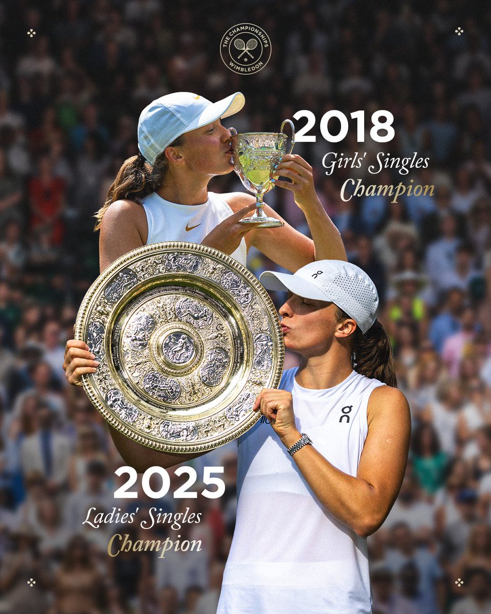 Wimbledon (@wimbledon) on Twitter photo ✨ 2018 - Girls' Singles Champion
✨ 2025 - Ladies' Singles Champion
Seven years on, <a href="/iga_swiatek/">Iga Świątek</a> is a #Wimbledon champion again 🏆 ✨ 2018 - Girls' Singles Champion
✨ 2025 - Ladies' Singles Champion
Seven years on, <a href="/iga_swiatek/">Iga Świątek</a> is a #Wimbledon champion again 🏆