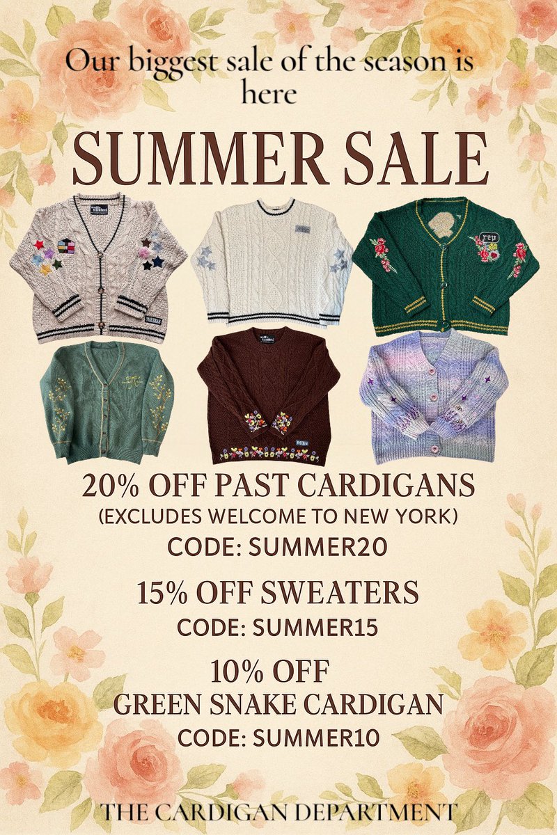 Summer Sale now on! Cardigans now 20% off and 15% off Sweaters. Exclusions apply.

thecardigandepartment.com