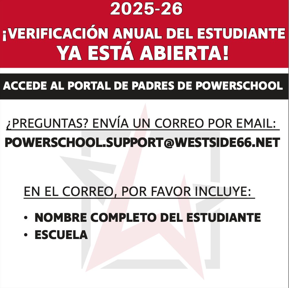 Westside Community Schools (@westside66) on Twitter photo The Registration Portal is open! Take a moment and register your returning WCS student today!
Log into PowerSchool (westside66.powerschool.com) and follow the instructions.
Questions: email powerschool.support@westside66.net.
#WeAreWestside The Registration Portal is open! Take a moment and register your returning WCS student today!
Log into PowerSchool (westside66.powerschool.com) and follow the instructions.
Questions: email powerschool.support@westside66.net.
#WeAreWestside
