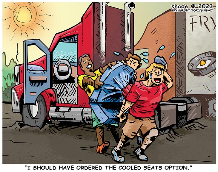 ☀️ When the summer heat hits, truck cabs turn into saunas! Long hauls feel even longer when the sun’s blazing—but a reliable truck can make all the difference. Stay road-ready with a truck that’s built to handle the heat with Peach State Truck Centers!

Art Via:Transport Topics