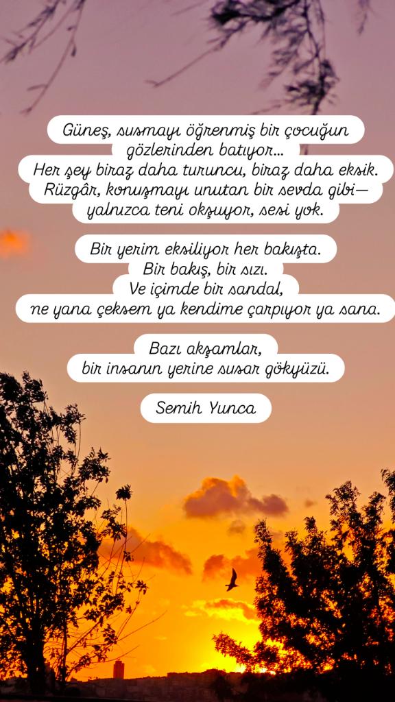 Bazı akşamlar,bir insanın yerine susar gökyüzü.