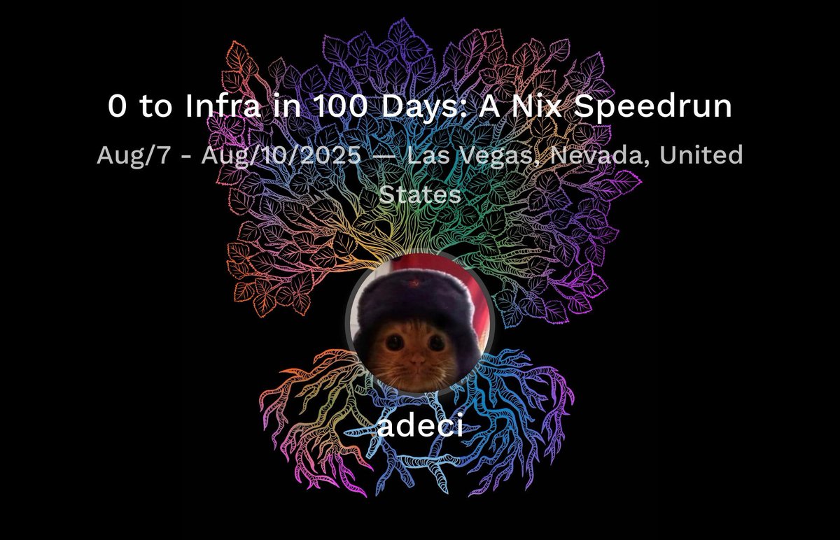 We are pleased to introduce Alex Decious, a software engineer at Actionable Outcomes, who will be discussing '0 to Infra in 100 Days: A Nix Speedrun'.

#NixVegas #DEFCON