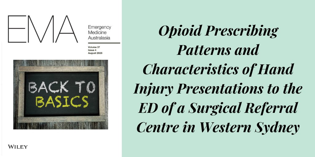 EMAJournal's tweet image. Analgesia prescribing practices for patients with hand injuries presenting to an ED
#OpenAccess
doi.org/10.1111/1742-6…
@WileyHealth @acemonline