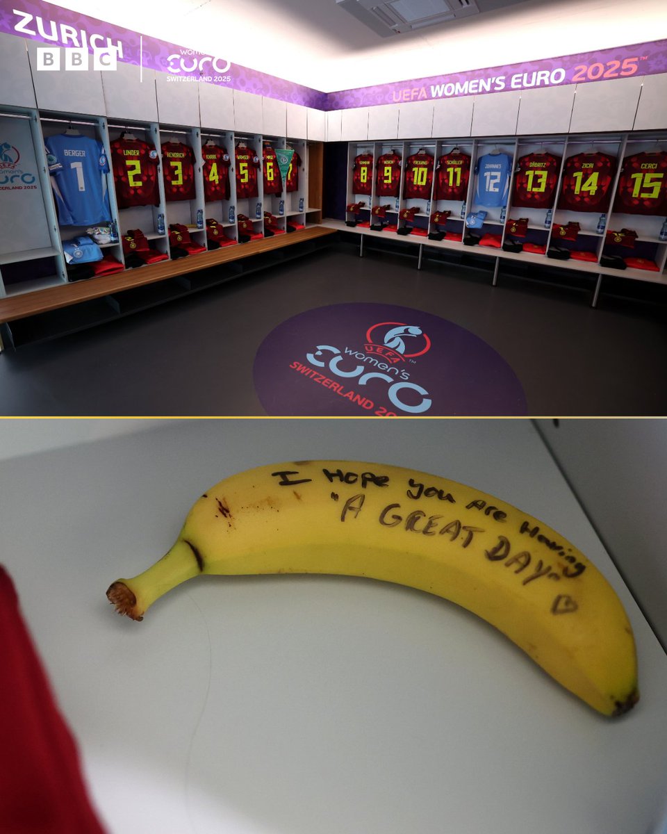 BBCMOTD's tweet image. Hearty food in Germany&apos;s dressing room ❤️🍌

#WEuro2025 #BBCFootball