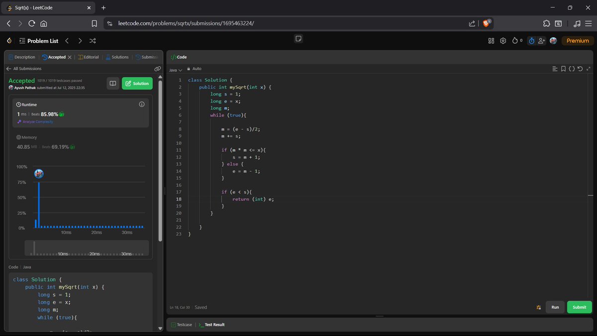 Day 50 of DSA Using Java 🚀   

Started with Searching Problems :     
- Two Sum II - Input Array Is Sorted (Medium)
- First Bad Version
- Guess Number Higher or Lower
- Sqrt(x)

github.com/AyushPathak465…

#DSAWithKunal #60DaysOfDSA #CodingCommunity #BuildInPublic #Java