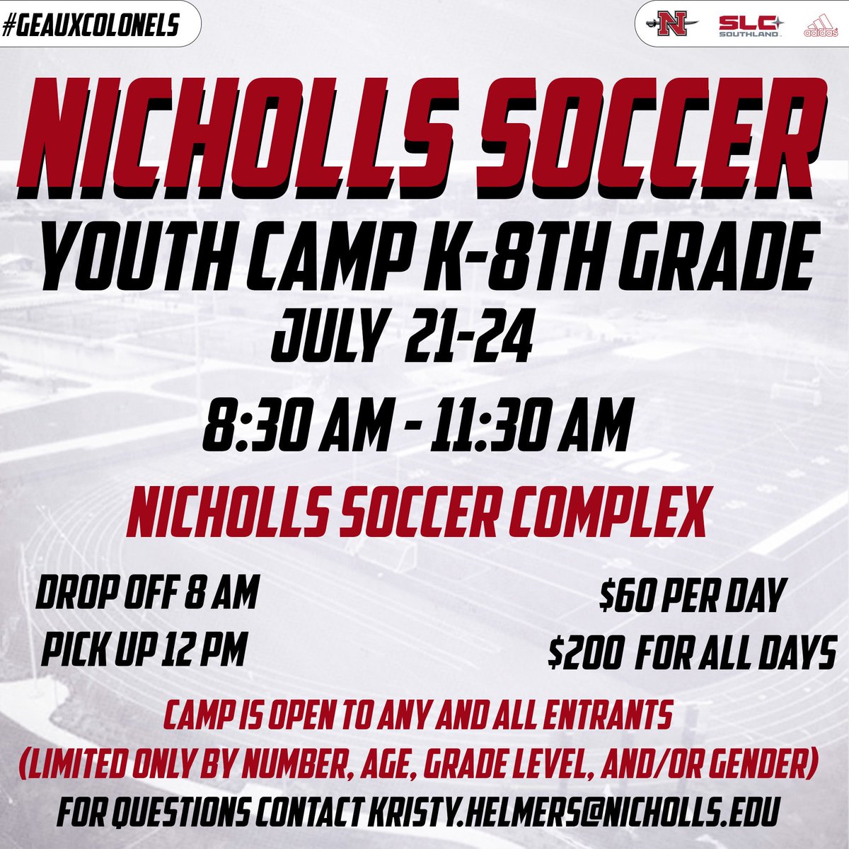 GeauxColonels's tweet image. Colonel Soccer Camps are right around the corner‼️
@Nicholls_SOC | #GeauxColonels