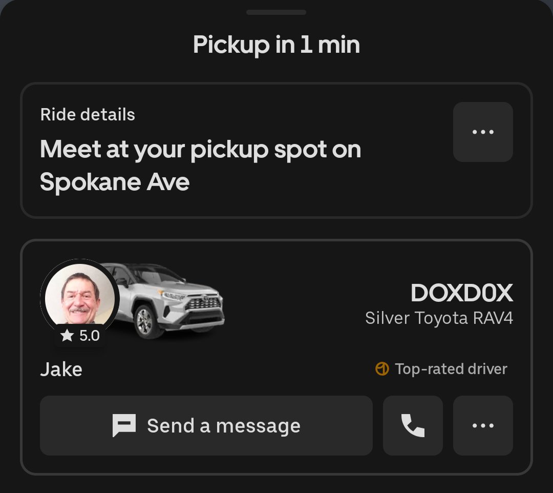 My Uber driver in Montana is dually Doxed.