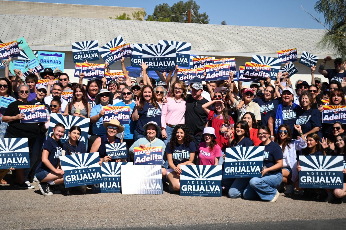 GabbyGiffords's tweet photo. .@CaptMarkKelly and I were proud to join @AdelitaForAZ in Tucson today to kickstart a canvass launch powered by the people she’s fighting for. Adelita understands what our communities need. In Congress, she’ll always put Arizona families first.

Haven’t voted yet? Drop off your ballot by July 15 or vote in person on Tuesday 🗳️