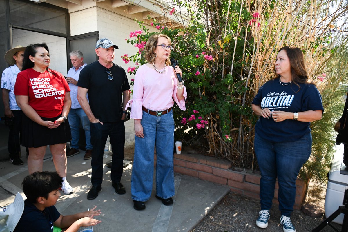 GabbyGiffords's tweet photo. .@CaptMarkKelly and I were proud to join @AdelitaForAZ in Tucson today to kickstart a canvass launch powered by the people she’s fighting for. Adelita understands what our communities need. In Congress, she’ll always put Arizona families first.

Haven’t voted yet? Drop off your ballot by July 15 or vote in person on Tuesday 🗳️