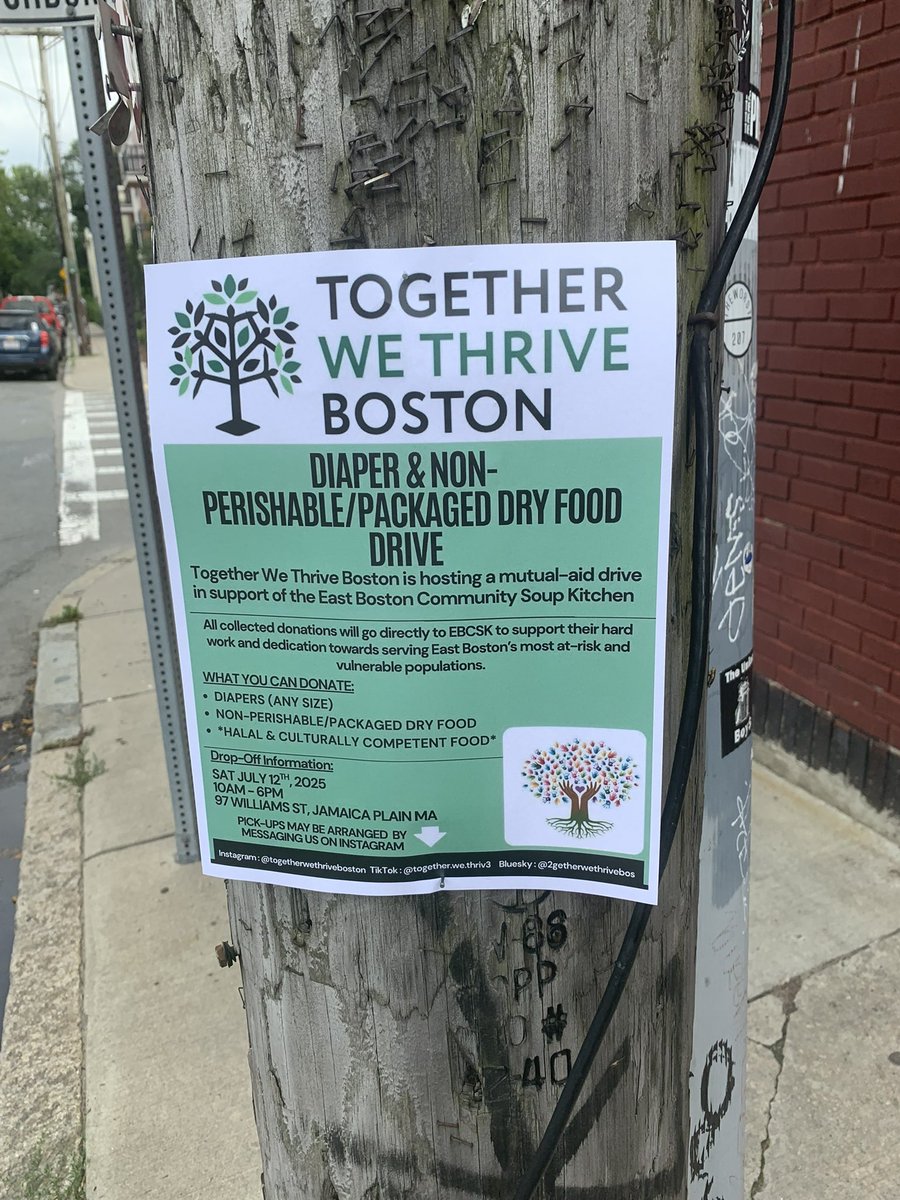 DIAPER &amp; NON-PERISHABLE/PACKAGED DRY FOOD DRIVE TODAY!!
97 WILLIAMS ST JAMAICA PLAIN 02130 
WE’RE HERE UNTIL 6PM! 
COME DROP OFF!!!
#boston #bostoncommunity #mutualaid