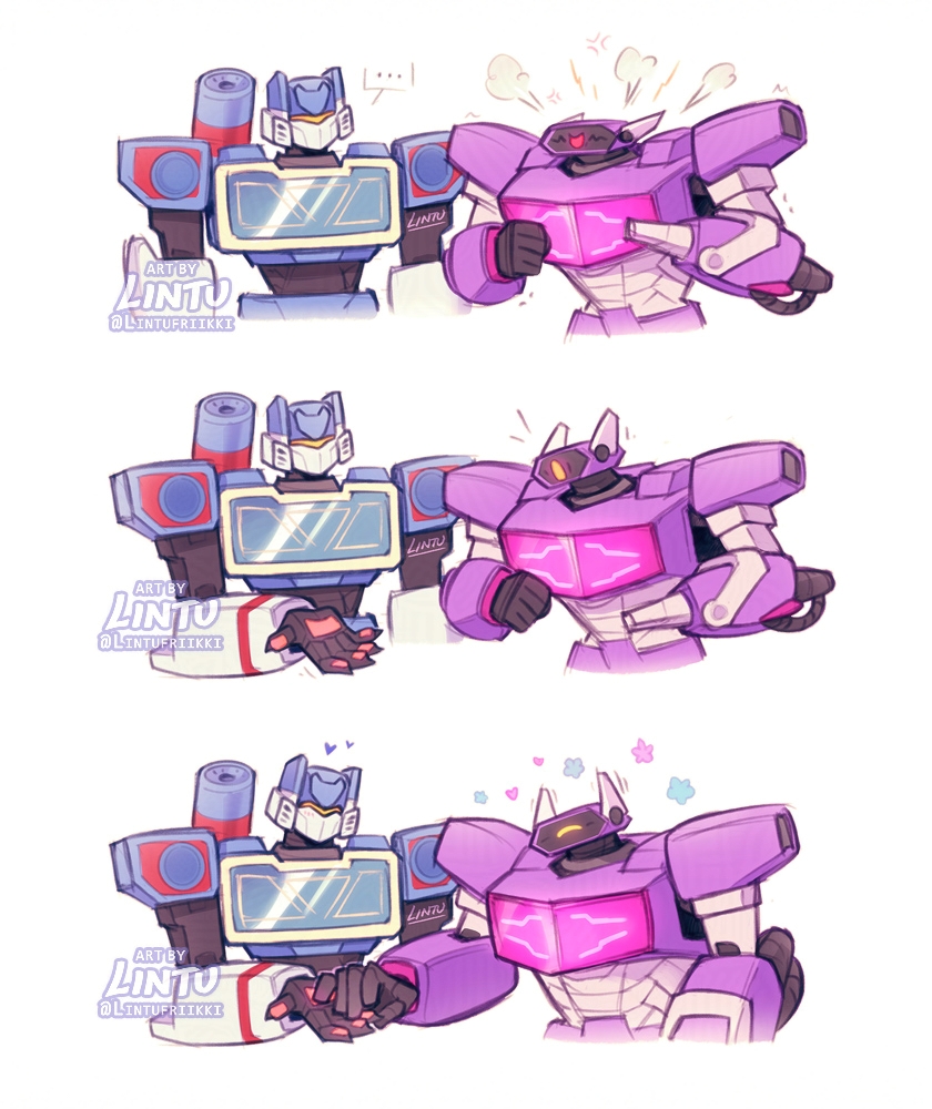 Lintufriikki's tweet image. another benefit of the beans, they work as stress relief for other bots 🐾💜
#transformers #maccadam #wavewave