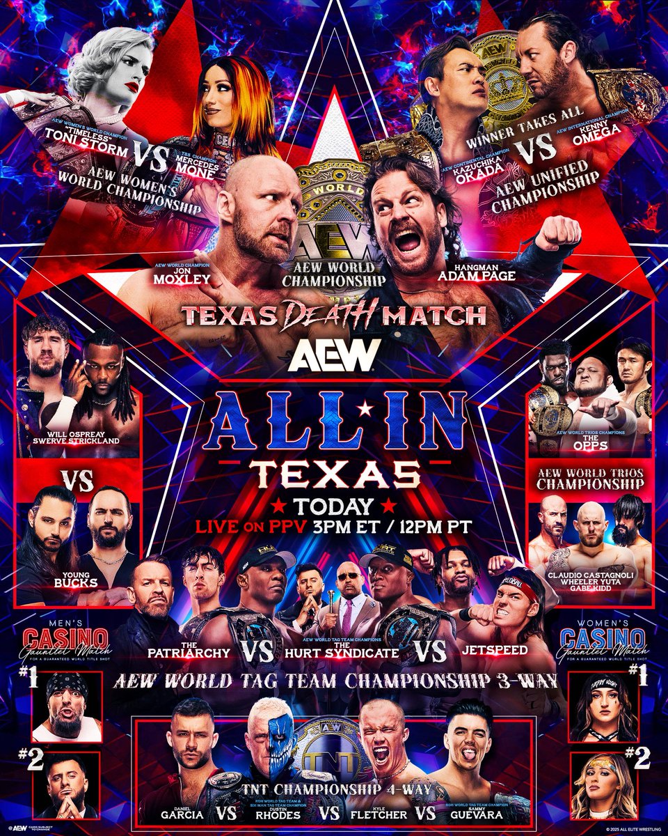 #AEWAllInTexas is LIVE from Globe Life Field starting at 3ET / 1PT on Pay Per View, TODAY!