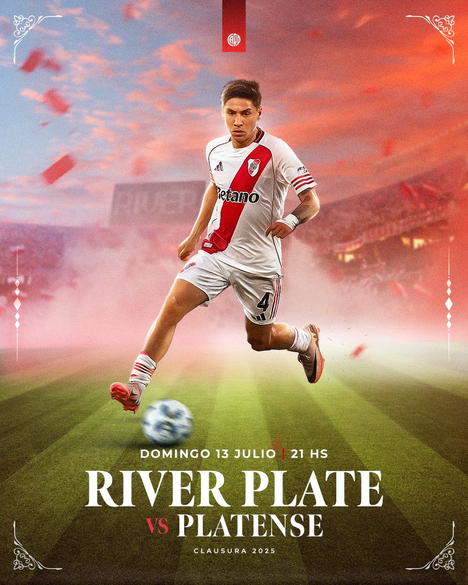 🔜 Se viene nuestro debut en el Torneo Clausura 🇦🇷

🆚 Platense
🏟️ Mâs Monumental
🗓️ Domingo 13/07 - 21 hs

#VamosRiver 🤍❤️🤍