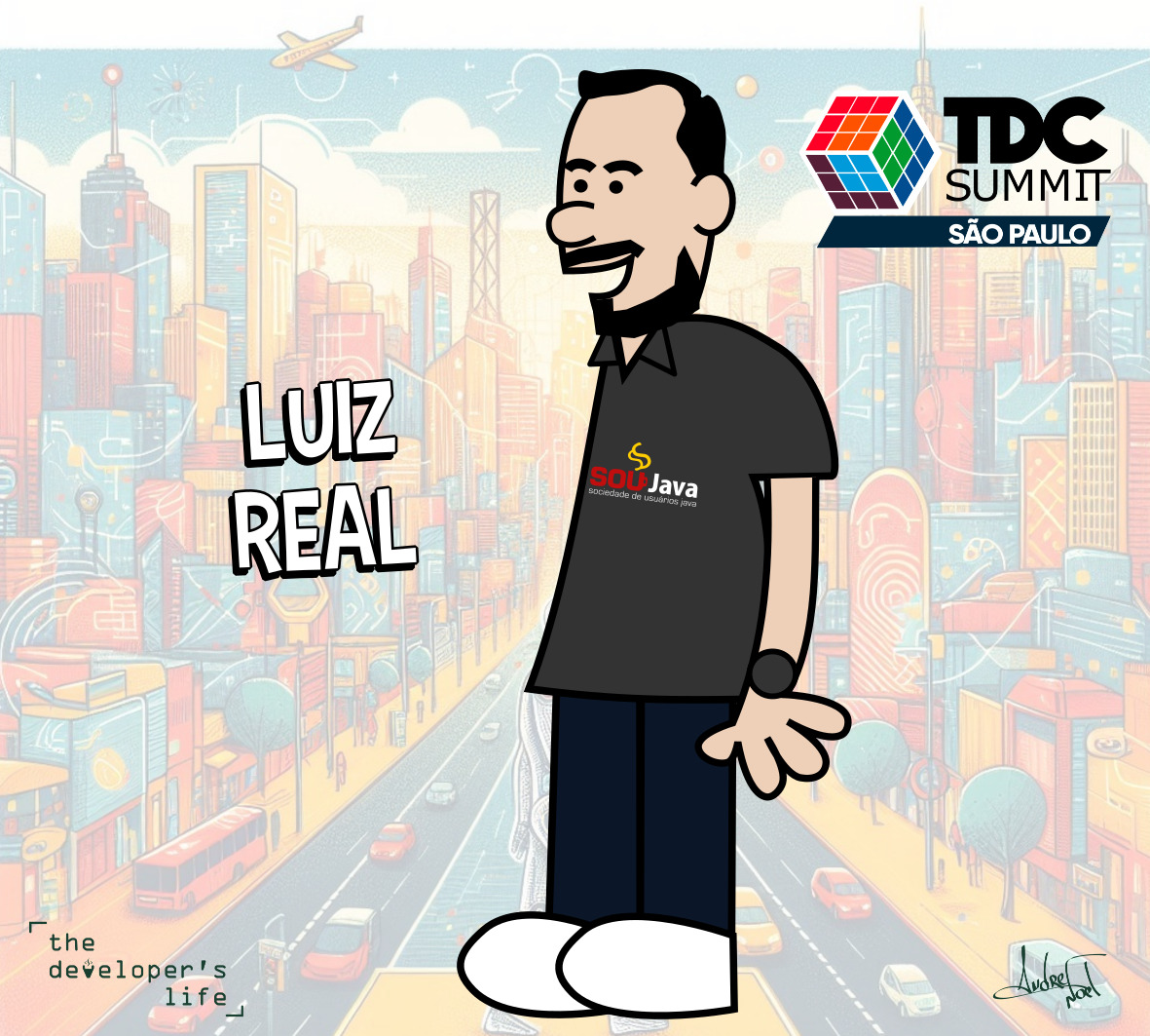 lgsreal's tweet image. This week I received an email from #thedevconf with this incredible digital artwork made by André Noel from The Developer&apos;s Life for the TDC Summit São Paulo 2025, when I gave a talk on AI with Yugo Sakamoto @ymoto. Many thanks to TDC and André!