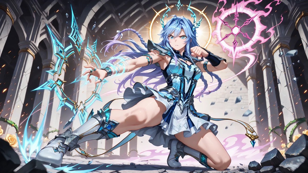 EAAII_V's tweet photo. "Unleashed: The Battleborn of Light"

#BattlePrincess #WarriorDaughter #AnimeHeroine #CelestialFury #GoddessOfWar #DivineEnergy #FantasyArt #AIArtwork #BlueHairedWarrior #AnimeVibes #FierceAndFearless #NextGenProtector #CombatGrace #EpicStandoff #MagicalChampion #AnimePowerhouse #LegendInTheMaking
