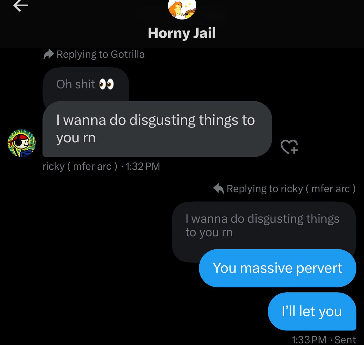 What kind of crimes are going on in the horny jail chat