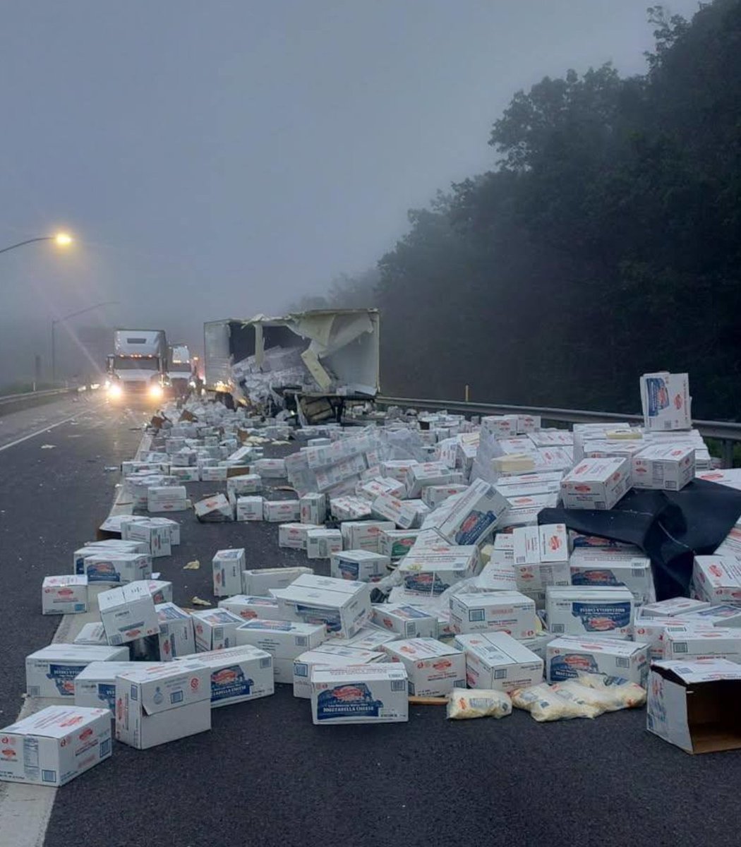 A traffic accident in Pennsylvania caused thousands of pounds of mozzarella cheese to explode out of a truck

The road had to be closed down to clean up, and none of the cheese was able to be saved