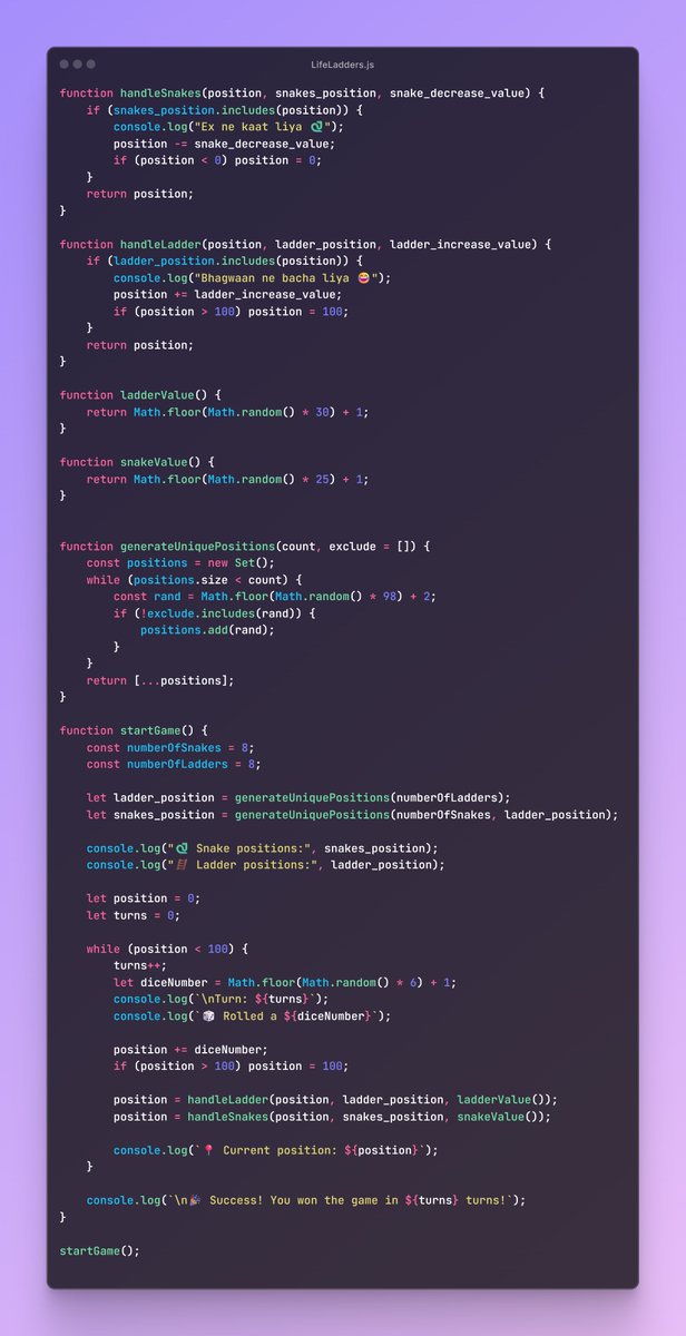 codewithamit01's tweet photo. 🧠 Got a random idea —
Built a dynamic Snakes &amp; Ladders game 🎲🐍
Just like real life — unpredictable but winnable.

It started as fun…
But ended up teaching me:

Some people are snakes — they’ll pull you down.
But God’s ladder will lift you higher.
Just keep rolling. 💫 https://t.co/UPRSoBuW9b