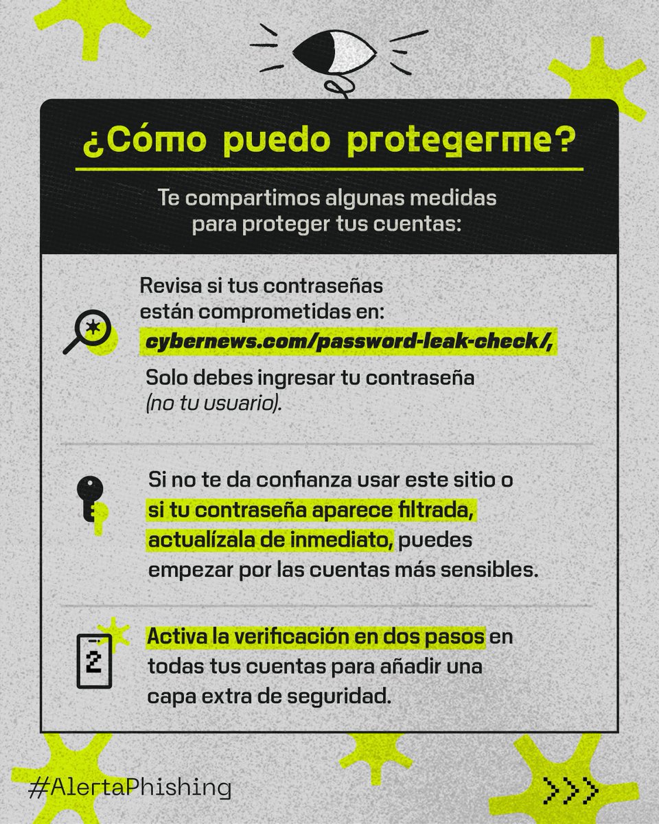 socialtic's tweet photo. #AlertaPhishing

🚨 Hace unas semanas se reportó la mayor fuga de datos de la historia. ¡Casi 16 millones de credenciales filtradas!

🤖 Esto junto con el reciente uso de #InteligenciaArtificial para realizar estafas, nos obliga a estar más alerta que nunca. https://t.co/y9zc2gPTYE