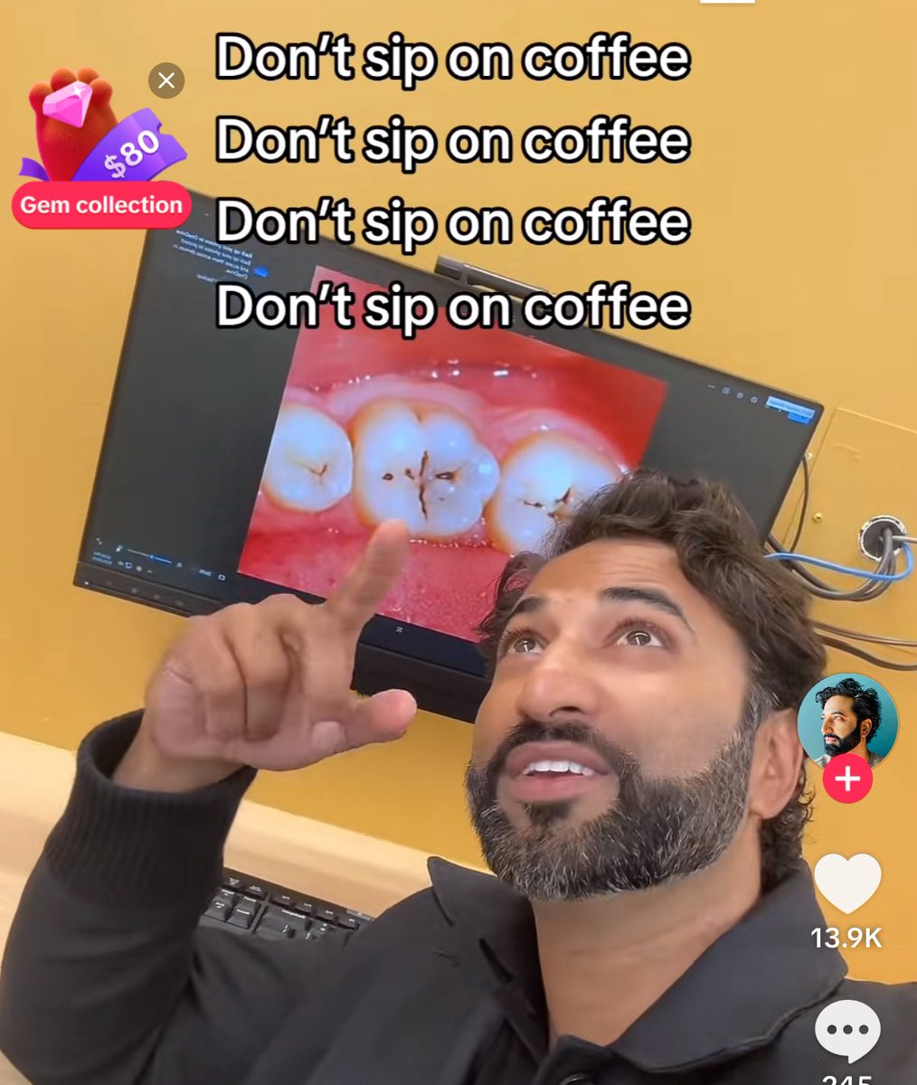 One of the hardest part of being a dentist in 2025 is the misinformation peddled by other dentists in the pursuit of an audience.

Coffee isn’t even that acidic (most are 5 pH and critical pH of enamel is 5.5), when you add milk it’s almost neutral.

These tactics are meant to