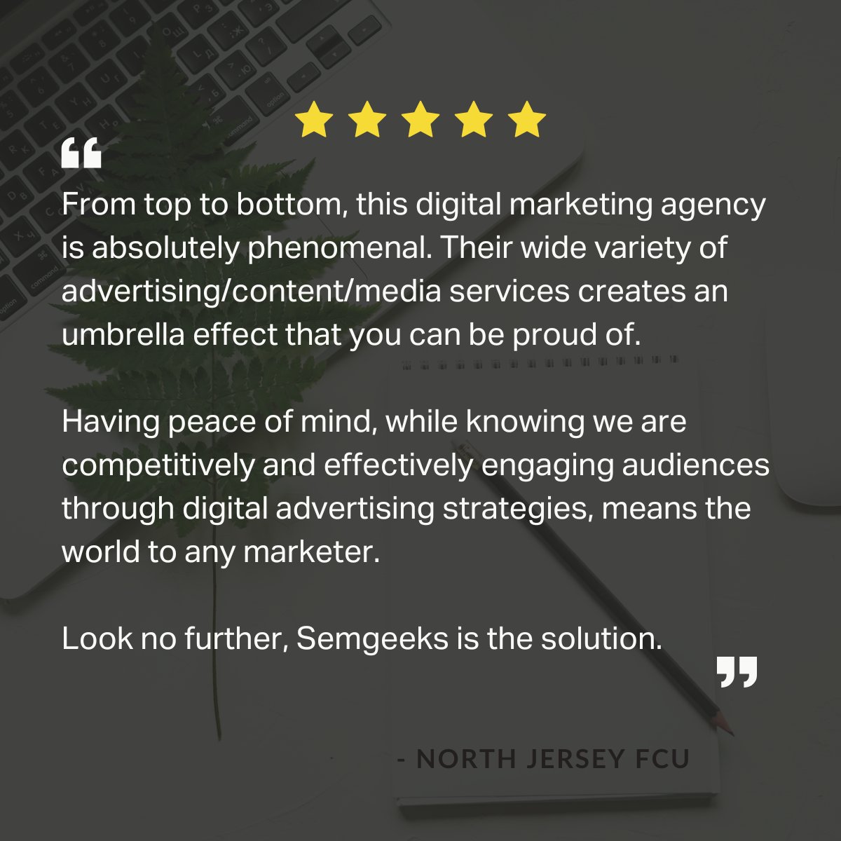 SEM_Geeks's tweet image. Helping brands grow with confidence is what we do, and hearing feedback like this reminds us why we love it.

#ClientExperience #DigitalMarketing #Semgeeks #Testimonial #MarketingPartner