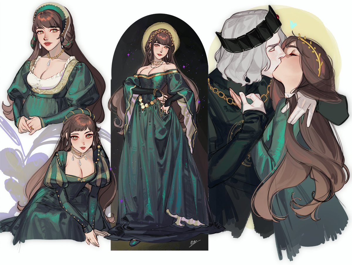 EvaBeeSmith's tweet image. A lot of fun with the green fabric and laying a bit with textures. :3 Aegon II x OC cm 💚🖤