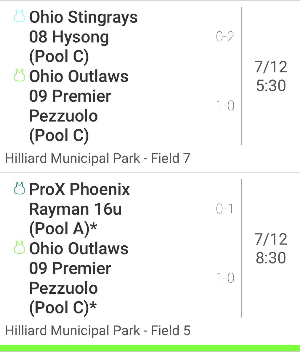 Updated Times At Hilliard Park 
for Stingrays 16u Power Pool