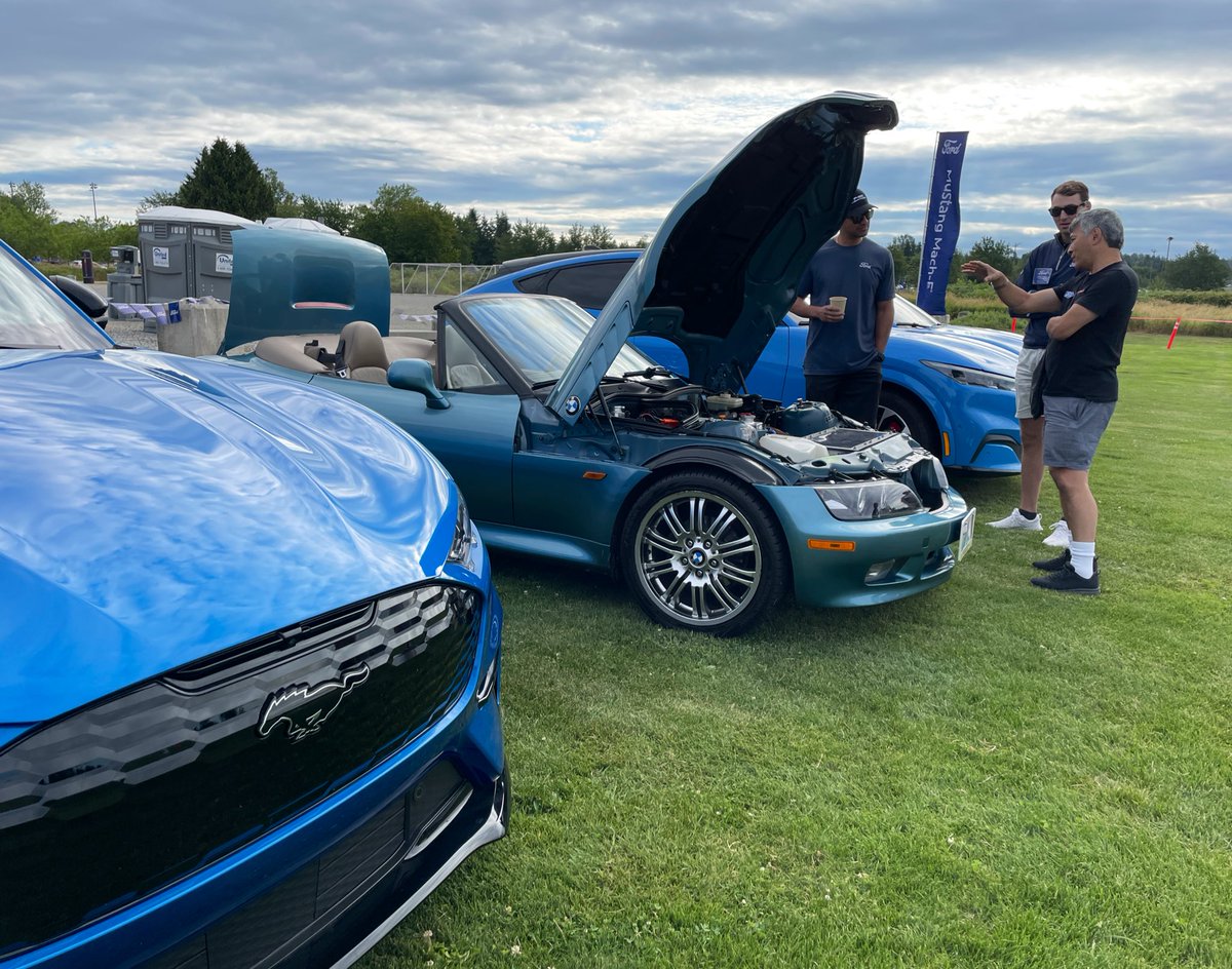 What an awesome Cars and Coffee with the Ford team at Electrify Expo Seattle! So many incredible EVs - a Ranger EV, Tesla Roadster, plus a ton of Mustang Mach-E and F-150 Lightning! So excited for the expo! Come say hi!