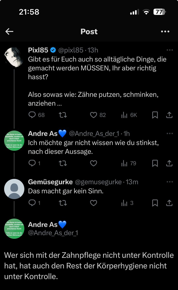 Andreas kann nicht lesen … vllt sympathisiert er deswegen mit den blauen? Ich werde es nie erfahren, da ich ihn stinkend blockiert habe …