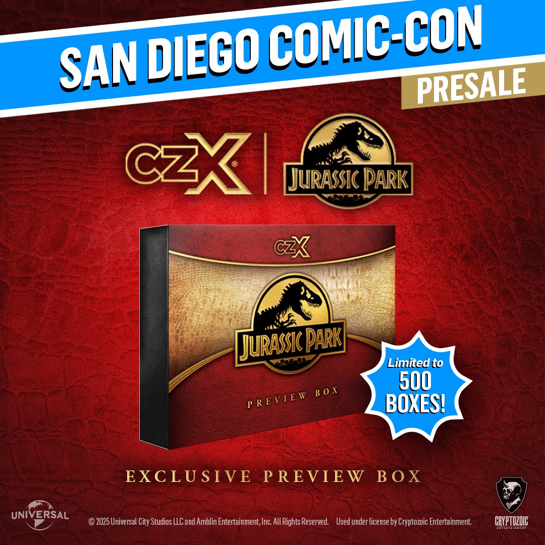 PRESALE alert! Buy the CZX Jurassic Park: Preview Box during the presale &amp; you can pick it up during San Diego Comic-Con at Booth #115. Only 500 boxes produced.

Presale launches July 14 at 10 am PT and runs just 1 HOUR or until presale quantity sells out!
bit.ly/CZX-JP-SDCC