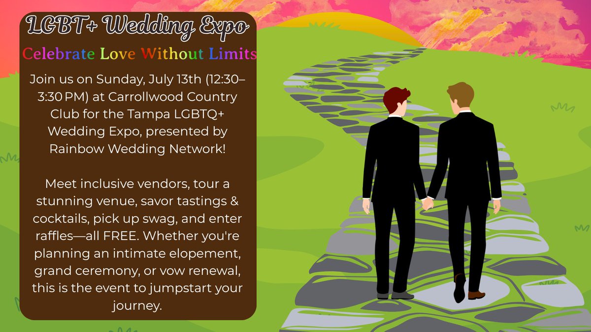 Don't forget to mark your calendars. tomorrow is Tampa's #1 LGBTQ+ Wedding Expo, whether you're eloping, or elaborate, there is something here to help you celebrate your love in a way that is as unique as you are. Register Today! ow.ly/bI6f50WmHI8