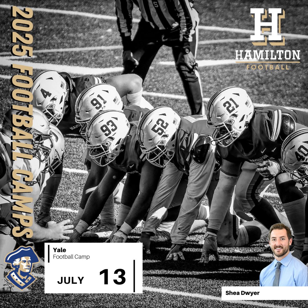 HamCollFootball's tweet image. Another big camp day for our staff tomorrow! Brown, Harvard, Penn and Columbia for coaches Dwyer, Mash and Wright.