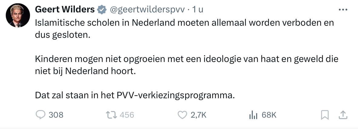 Wat moeten kinderen van Wilders zijn aanhangers nu doen? Ze mogen niet opgroeien met een ideologie van haat die niet bij Nederland hoort. Dus hij wil zijn eigen partij de PVV verbieden.
#Nieuwsuur