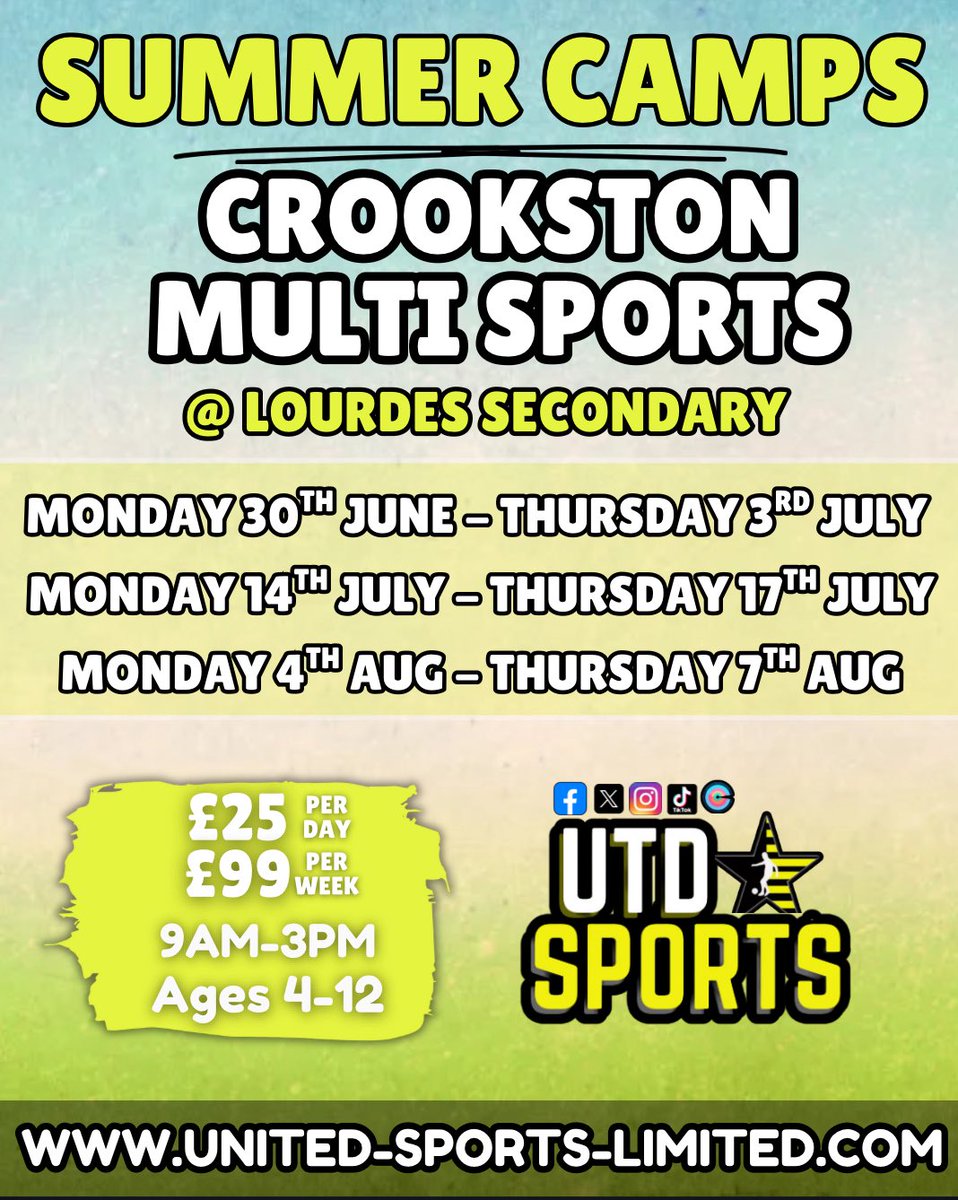 Next week’s adventures? 🔎👀

📍Cambuslang Multi Sports
📍Crookston Multi Sports
📍Giffnock Football
📍Cambuslang ASN Activities

Sign up now at united-sports-limited.com 📱