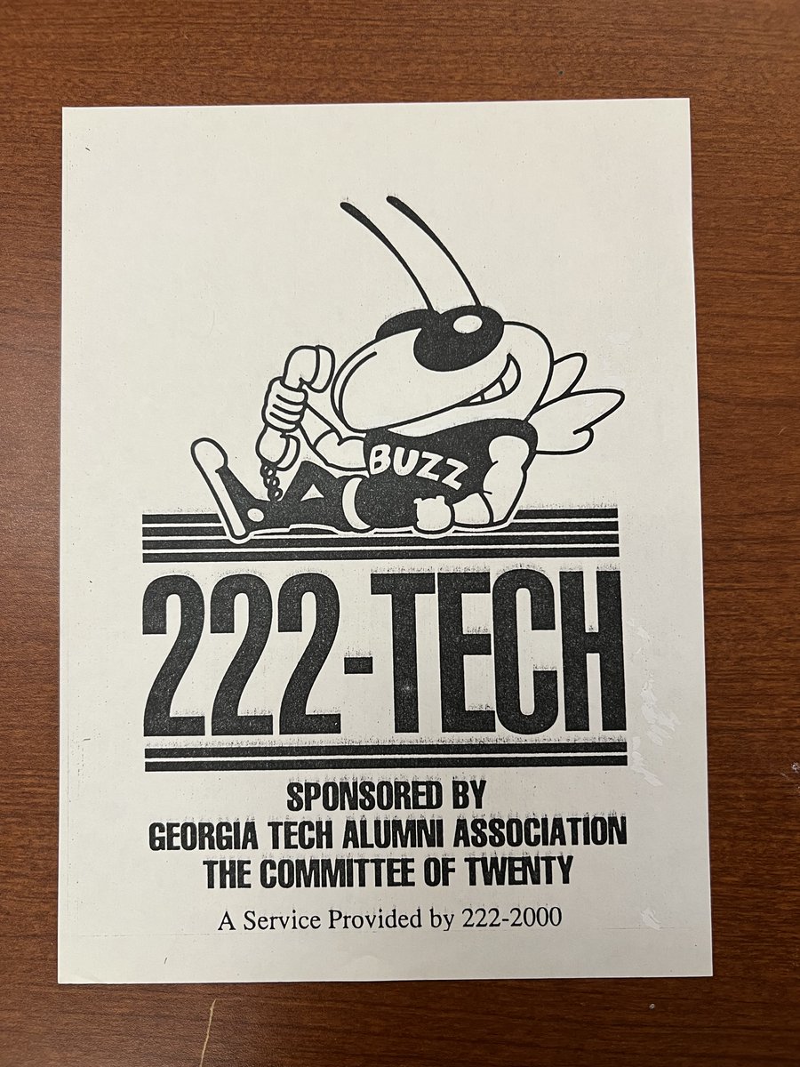 “How can I get tickets to the next football game?” 🏈

In the 1990s, you called the Buzz Hotline (222-TECH) to find out. This phone directory helped alumni stay updated on GT sports scores, schedules, tickets, or info on  upcoming class reunions.  Do you remember dialing ?