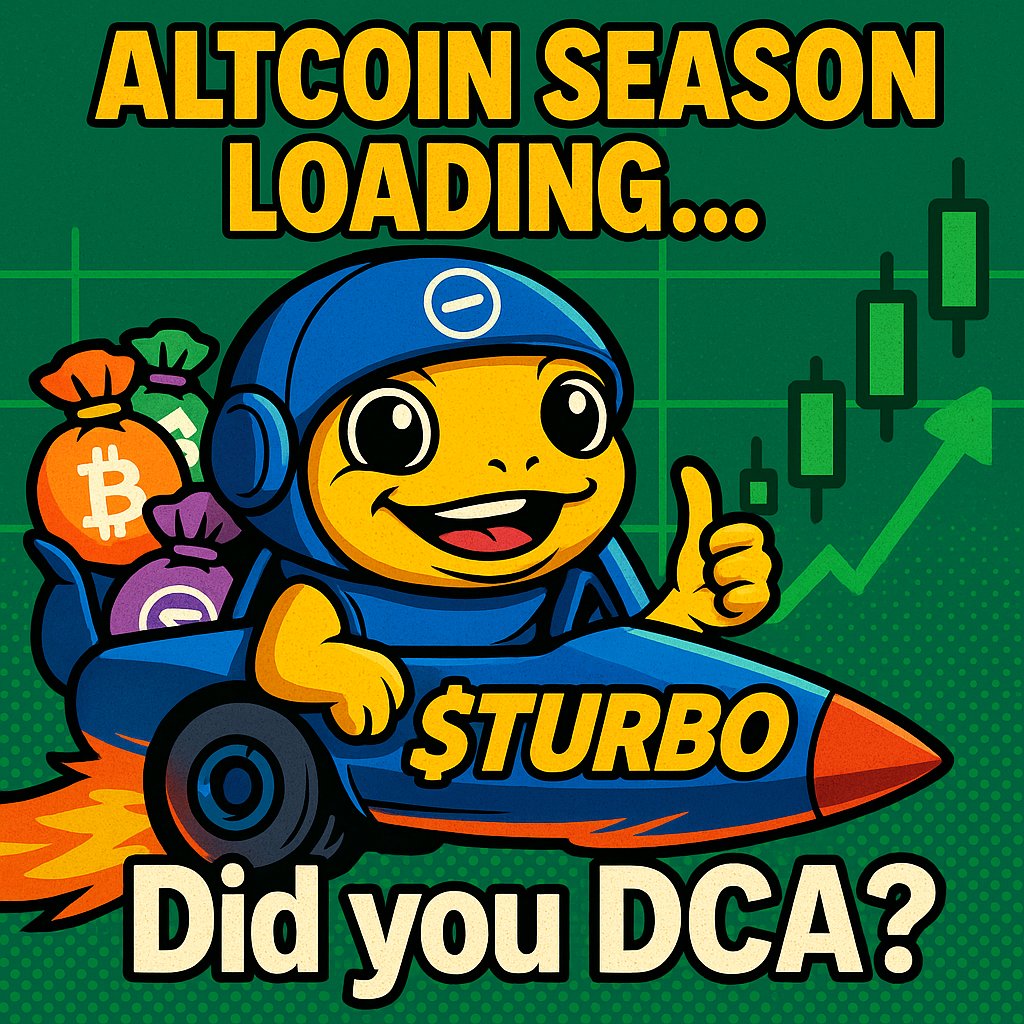 Sure hope you’ve been stacking those sats &amp; DCA-ing, frens—because the chart’s screaming 🟢 and the vibe says ALTCOIN SEASON is loading.
Strap in, crank the memes, and watch $TURBO lead the charge. ⚡️🚀
#BasedTurbo #AltcoinSeason #BASEChain #Crypto