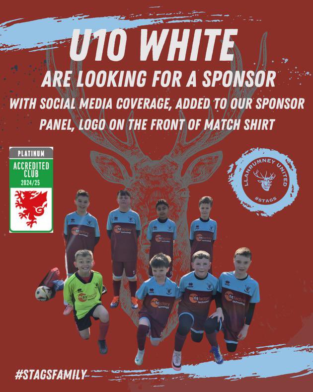 📣 Sponsor Wanted!
Our U10 White team is on the lookout for a Match Kit sponsor for the 25/26 season! ⚽️ These talented and hardworking young players have outgrown their current kits and are gearing up for the big step up—bigger pitches, bigger squads, and even bigger dreams!

If