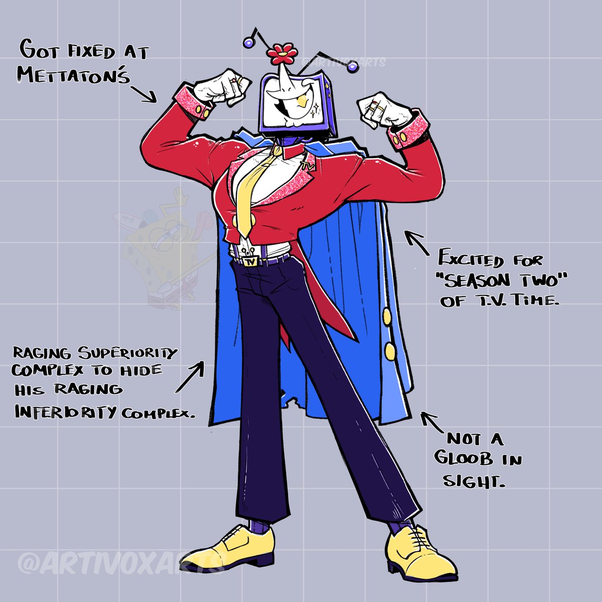 ArtivoxArts's tweet image. Thought it&apos;d be fun to design a Post Ch3 Tenna!
God he meets all of my standards (I need higher standards)

#deltarune #tenna #DeltaruneTenna